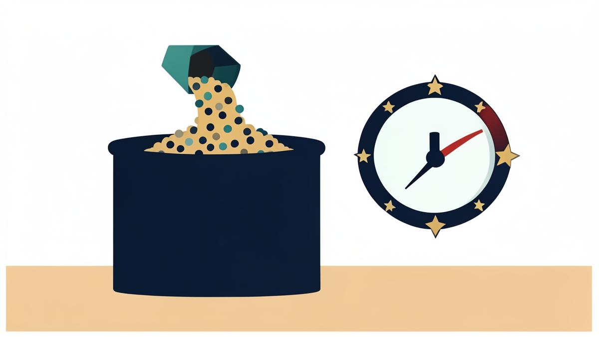 Illustration of urea granules loading beside a carbon policy gauge