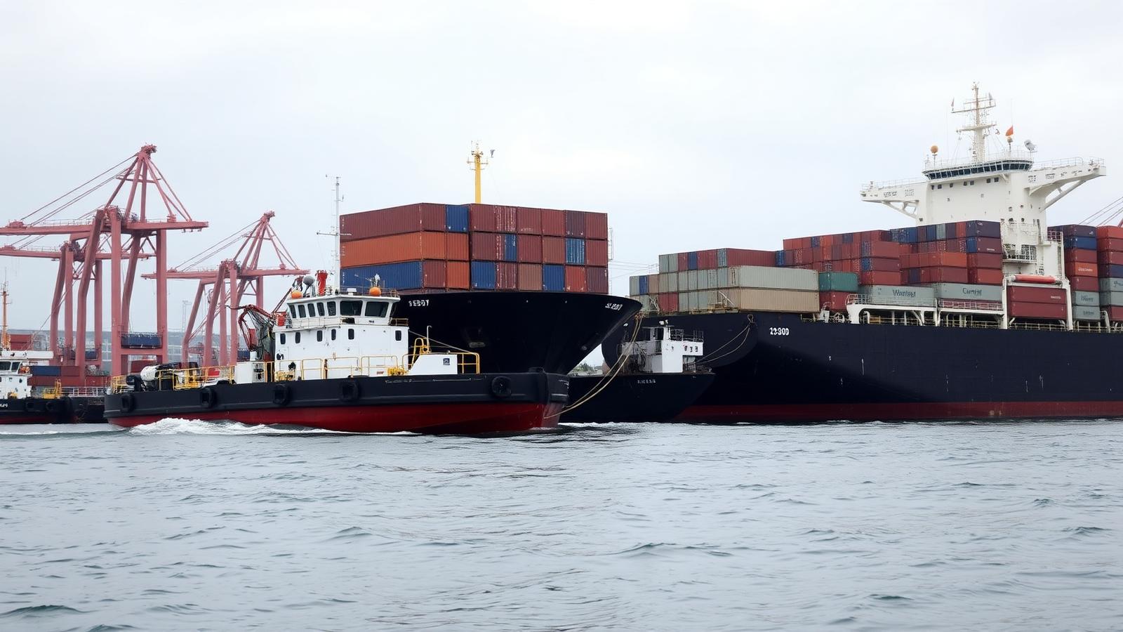 Bunker barge alongside a vessel in Singapore harbour
